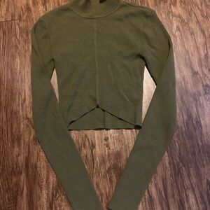 Olive Green Ribbed Turtleneck Top